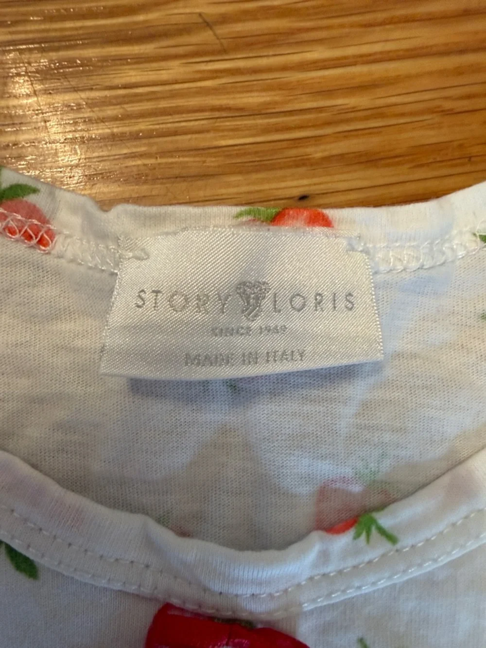 Story Loris Italian brand Girls White Strawberry Print Short Sleeve Tee 116 cm
